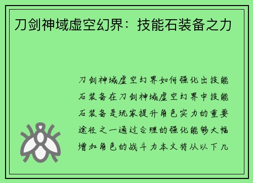 刀剑神域虚空幻界：技能石装备之力